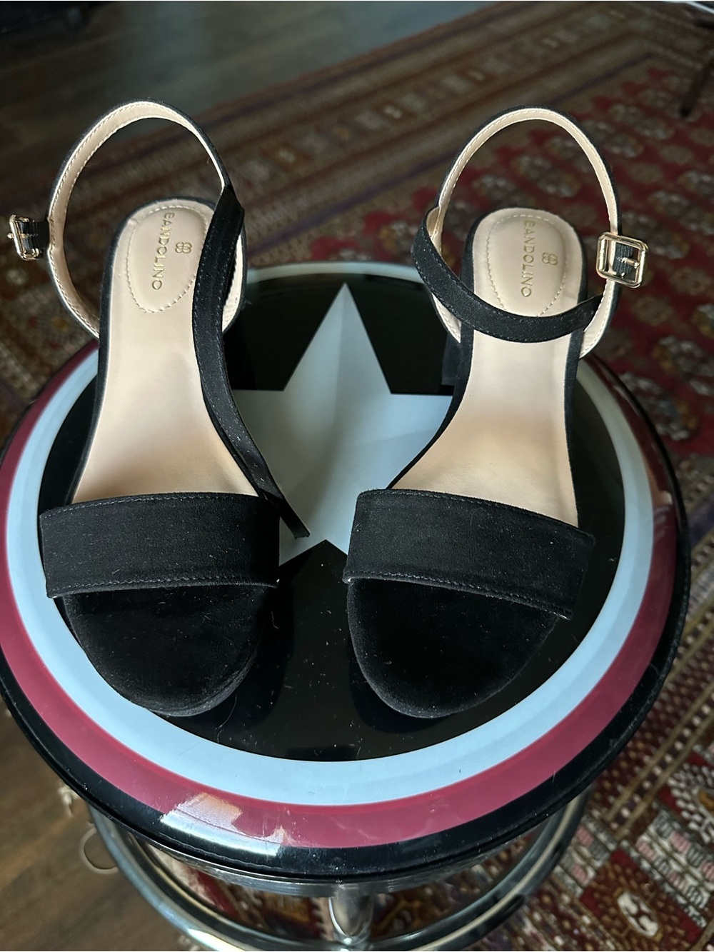 Bandolino Black Suede Open-Toe Ankle-Strap Heels